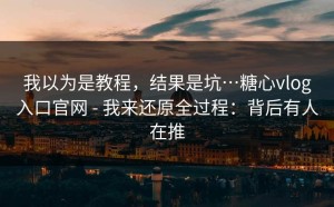 我以为是教程，结果是坑…糖心vlog入口官网 - 我来还原全过程：背后有人在推