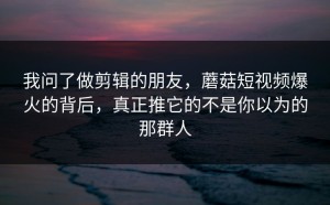 我问了做剪辑的朋友，蘑菇短视频爆火的背后，真正推它的不是你以为的那群人
