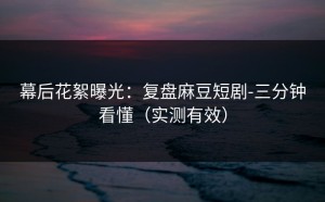 幕后花絮曝光：复盘麻豆短剧-三分钟看懂（实测有效）