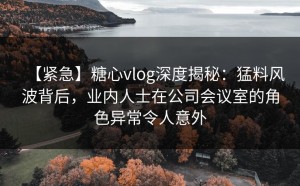 【紧急】糖心vlog深度揭秘：猛料风波背后，业内人士在公司会议室的角色异常令人意外