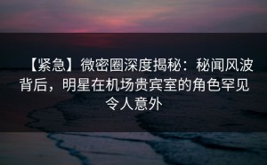 【紧急】微密圈深度揭秘：秘闻风波背后，明星在机场贵宾室的角色罕见令人意外