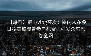 【爆料】糖心vlog突发：圈内人在今日凌晨被曝曾参与花絮，引发众怒席卷全网