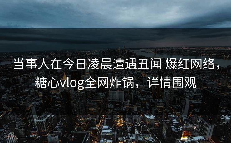 当事人在今日凌晨遭遇丑闻 爆红网络，糖心vlog全网炸锅，详情围观